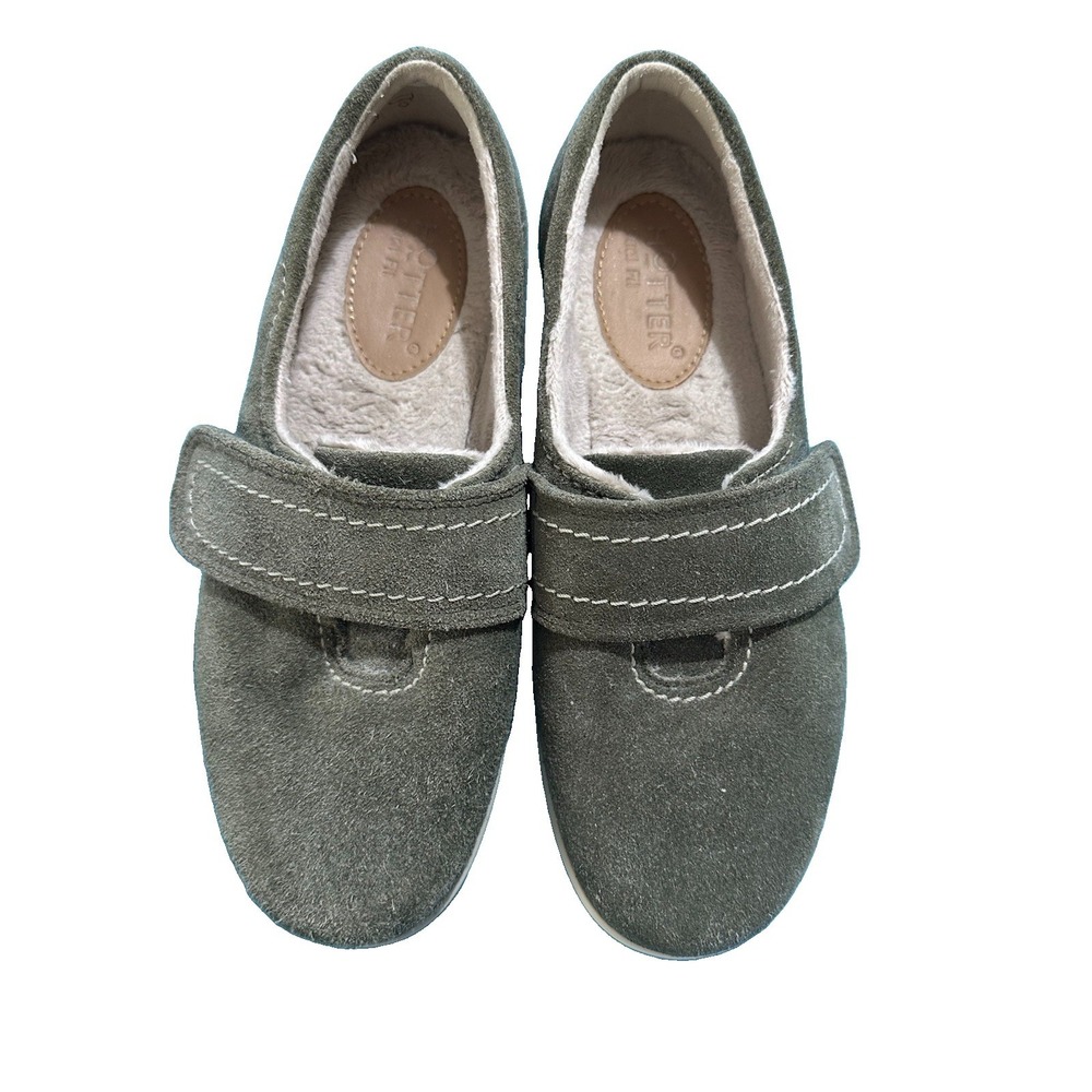 Hotter Toasty EXF Comfort Shoes Womens US6 UK4 EU37 Green Suede Faux Fur Lining